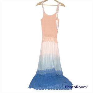 Koko + Mason size Large Crochet Maxi Dress Watercolor Ombré NWT